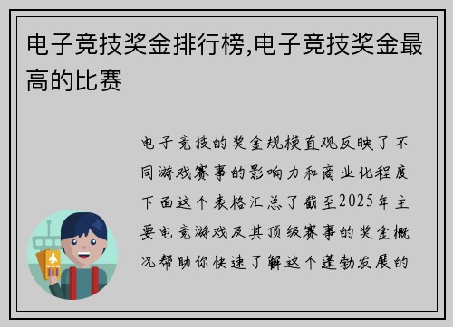 电子竞技奖金排行榜,电子竞技奖金最高的比赛